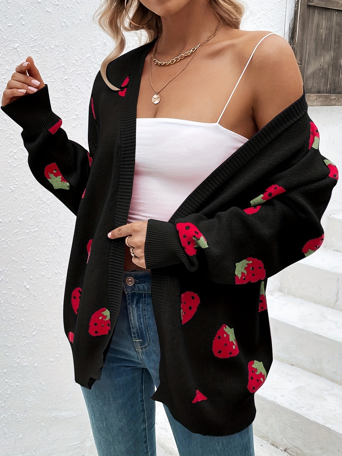 Strawberry Motif Knit Cardigan