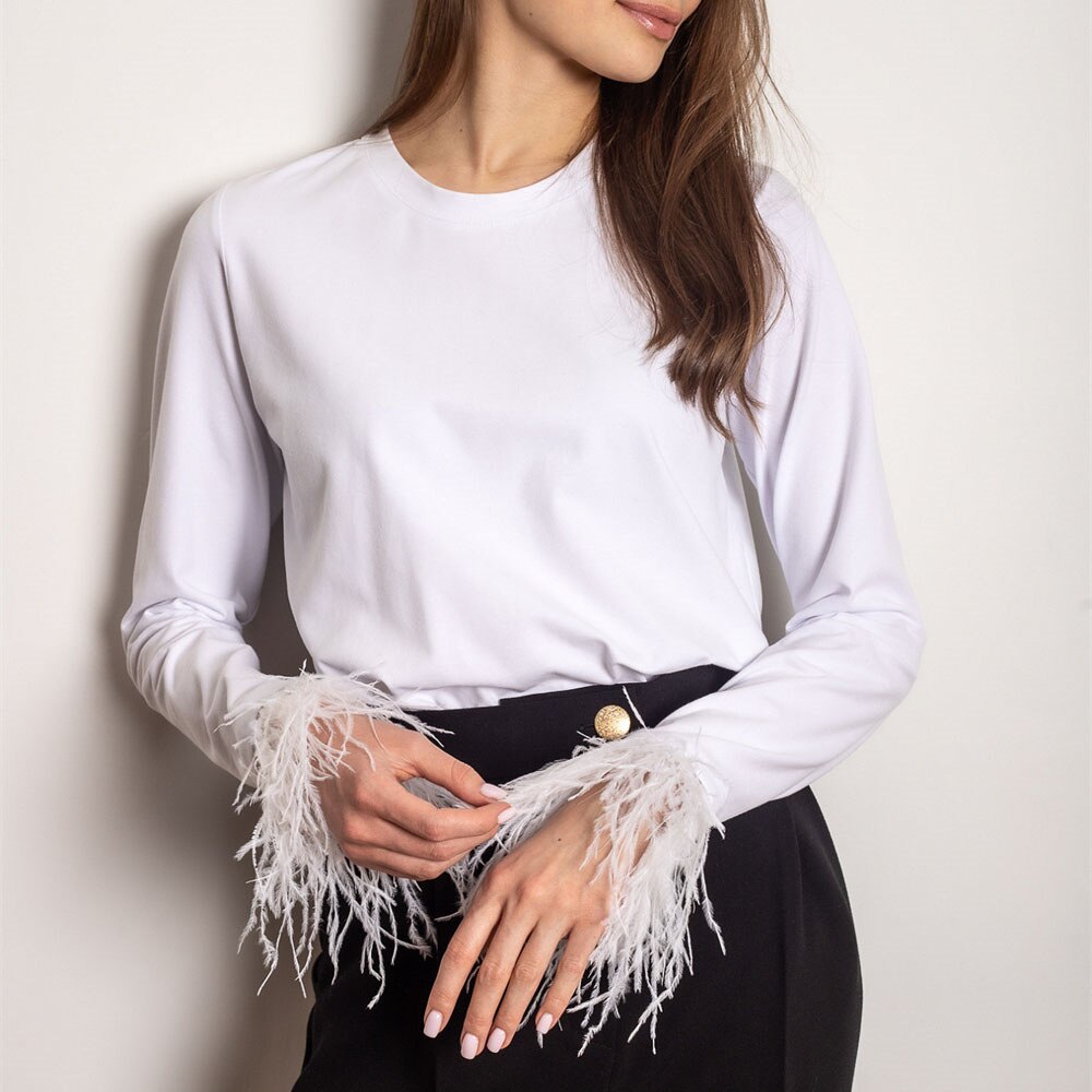 Avencea Long Sleeve Shirt with Unique Feather Decoration