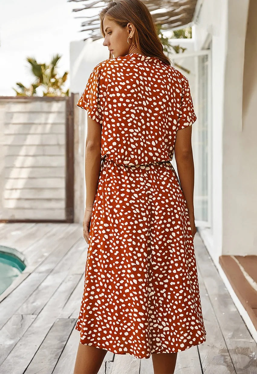 Georgia | Soft-Spotted Button-Up Midi Dress