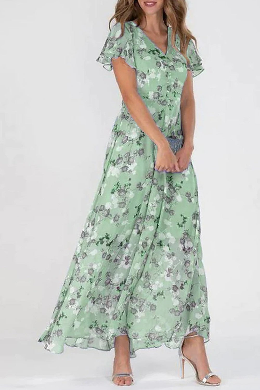 Kaylee | Floral Flutter-Sleeve Maxi Dress
