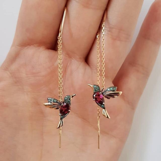 Hummingbird Enamel and Zirconia Earrings | Gold 16k