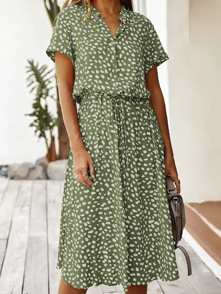 Georgia | Soft-Spotted Button-Up Midi Dress