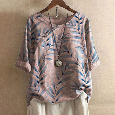 NORTHLINE STUDIO | Leaf-Print Button Blouse