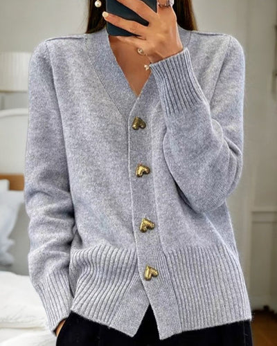 Adele™ Elegant Heart Button Cardigan