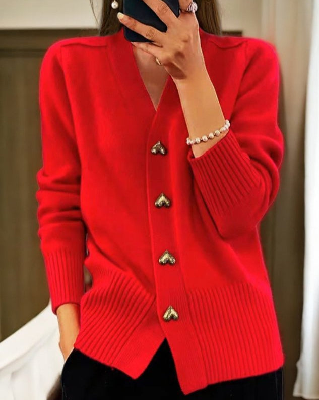 Adele™ Elegant Heart Button Cardigan