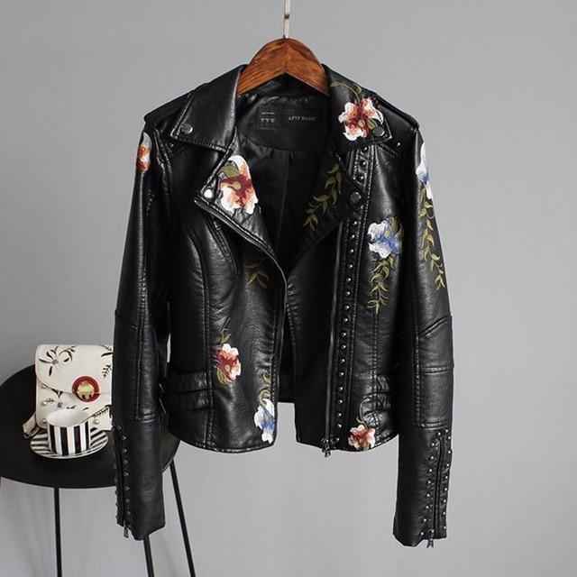 Emma | Stylish Embroidered Leather Jacket