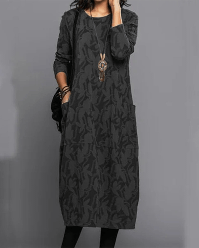 Avencea | Long-Sleeve Dress with Floral Pattern – Elegance and Authenticity for Women