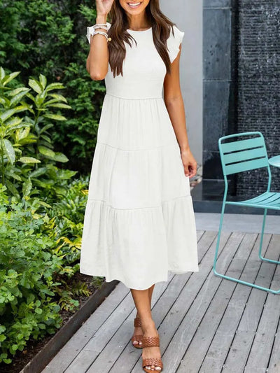 Avencea - Dress - Gathered Bust - Solid Color Summer Maxi Dress