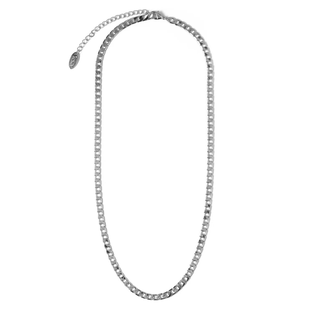 Flat Link Curb Chain Necklace | White Gold 16k