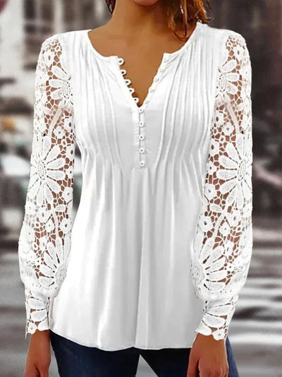 Avencea Top | White Blouse with Lace Sleeves