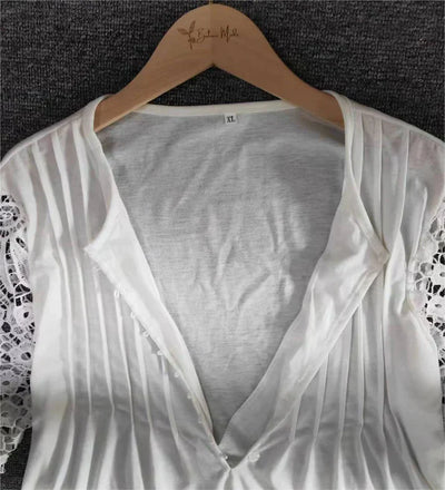 Avencea Top | White Blouse with Lace Sleeves