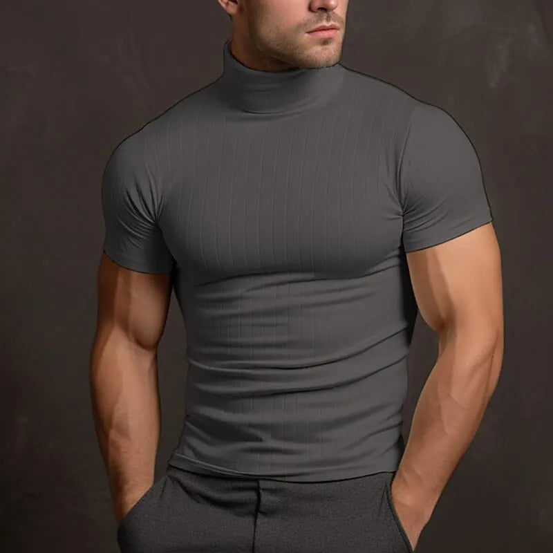 Avencea - Men's T-Shirt in Solid Color with Roll Neck